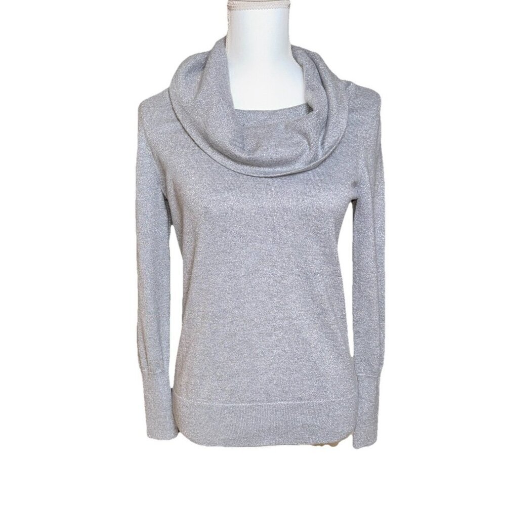 Chico’s Sweater Size 0 (Small) Silver Metallic Cowl Neck